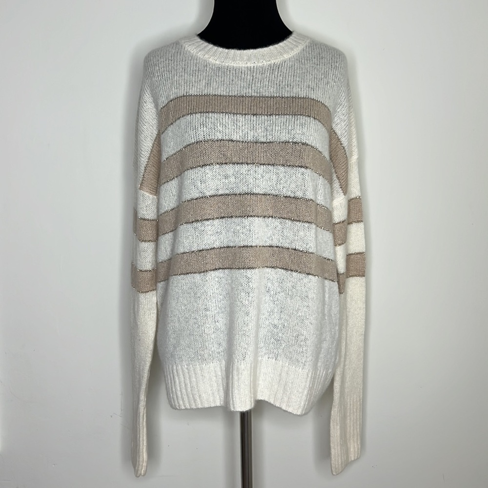 RAILS Ivory Jute Metallic Stripe Cashmere Silk Blend Sweater M - Picture 5 of 13